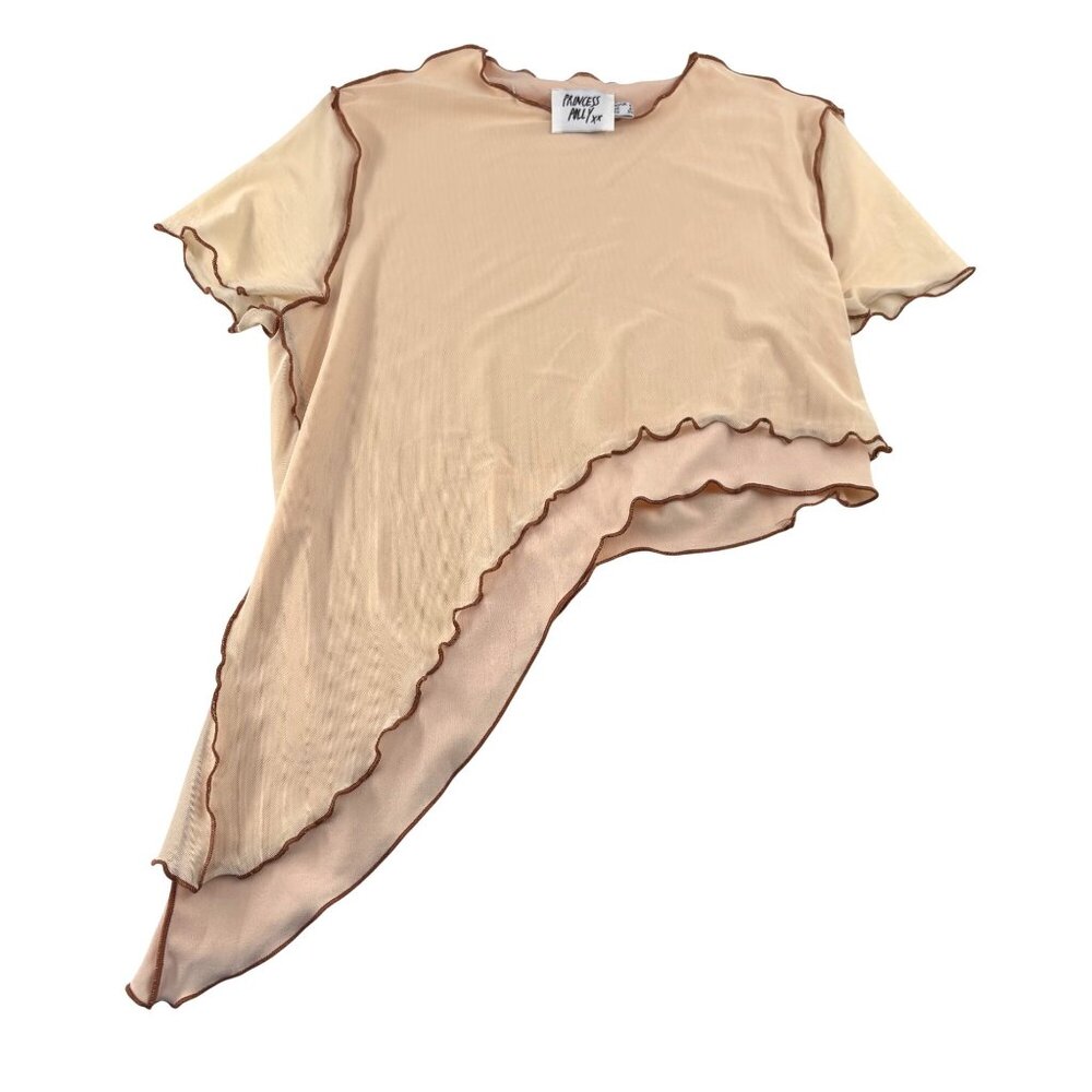 Princess Polly Asymmetrical Shirt Women's size 2‎ Beige Short Sleeves y2k
